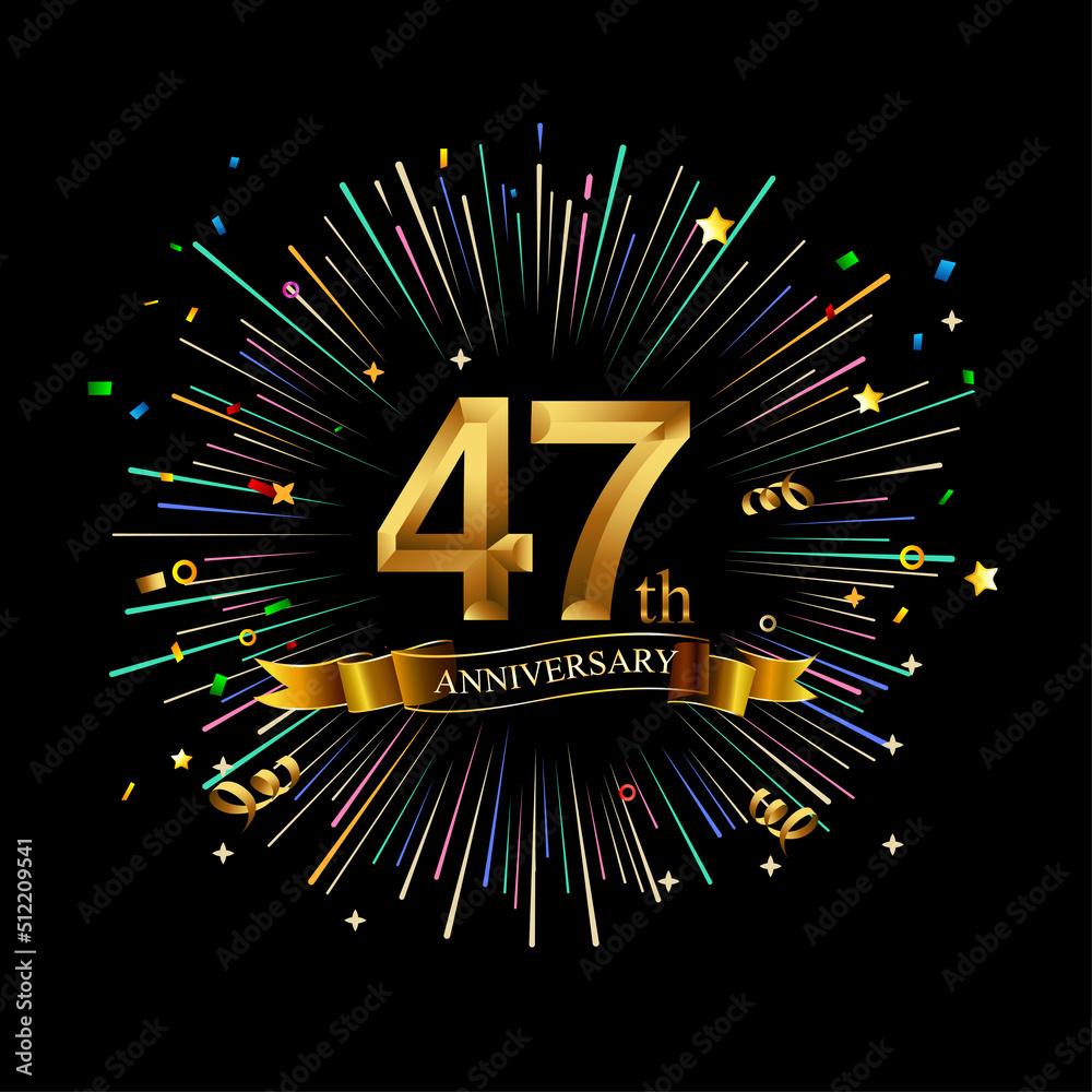47th Anniversary celebration. Golden number 47th with sparkling ...