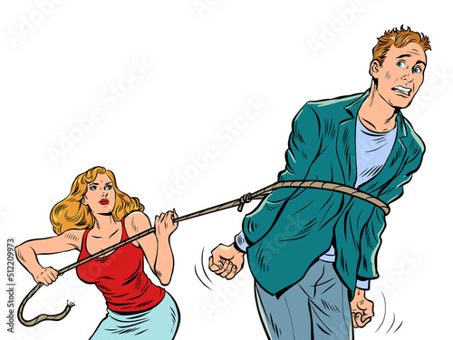 the woman lassoed the man, the girl threw a noose on the man and took him prisoner