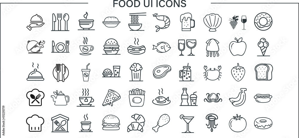 A thin line black icon collection is used for UI design icons and also used for website design isolated on white background.