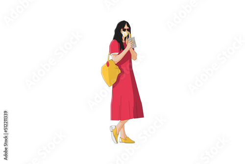 Vector illustration of elegant women posing with mask