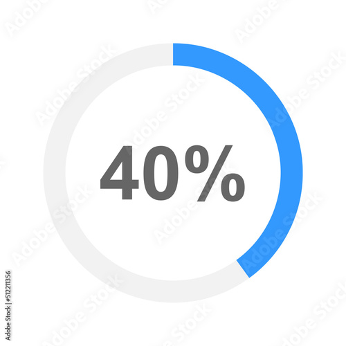 Round 40 percent filled progress bar. Loading, charging battery, waiting, transfer, buffering or downloading icon. Infographic element for website or mobile app interface. Vector flat illustration