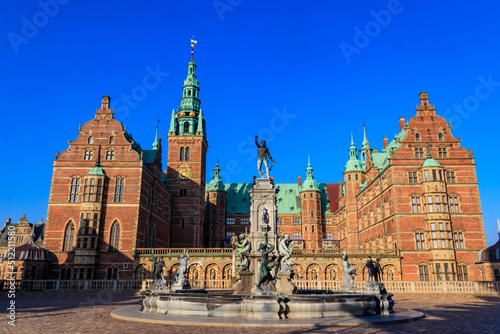Neptune Fountain in a front of Frederiksborg castle in Hillerod, Denmark