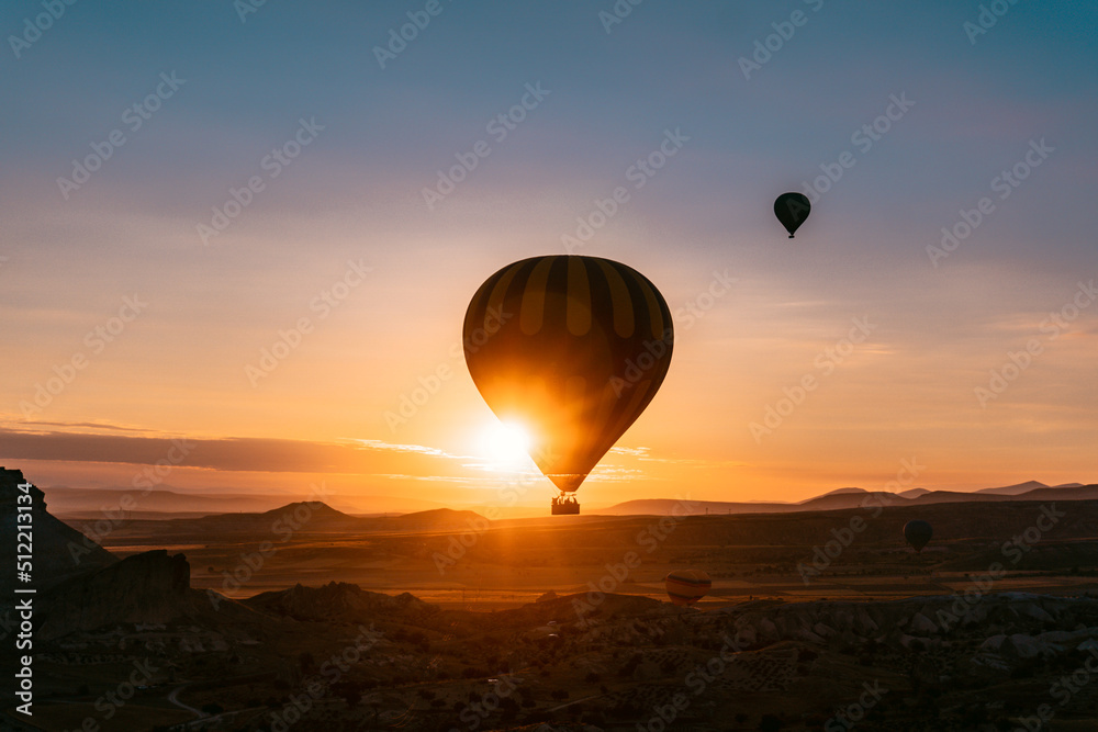 Balloon flight over Cappadocia, Turkey, during sunrise