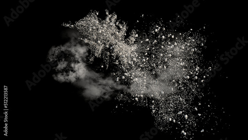 Valokuva flying debris and dust on black background