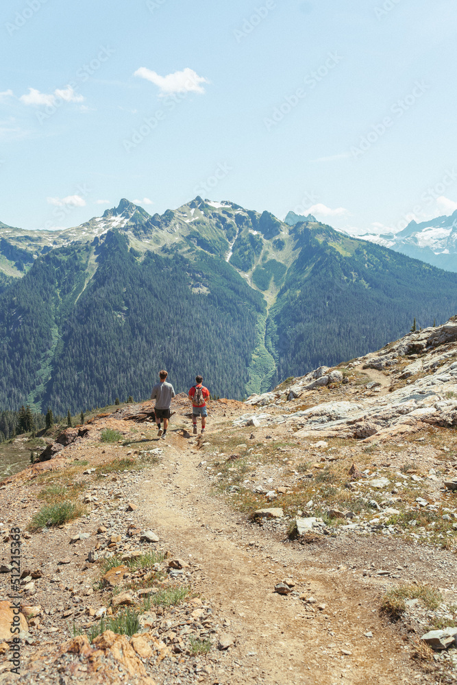 Boys hiking in North Cascade Mountains