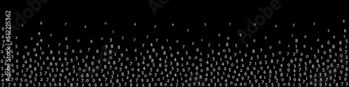 Falling numbers, big data concept. Binary white orderly flying digits. Lively futuristic banner on black background. Digital vector illustration with falling numbers.