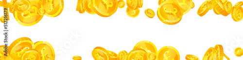 British pound coins falling. Charming scattered GBP coins. United Kingdom money. Fetching jackpot, wealth or success concept. Vector illustration.