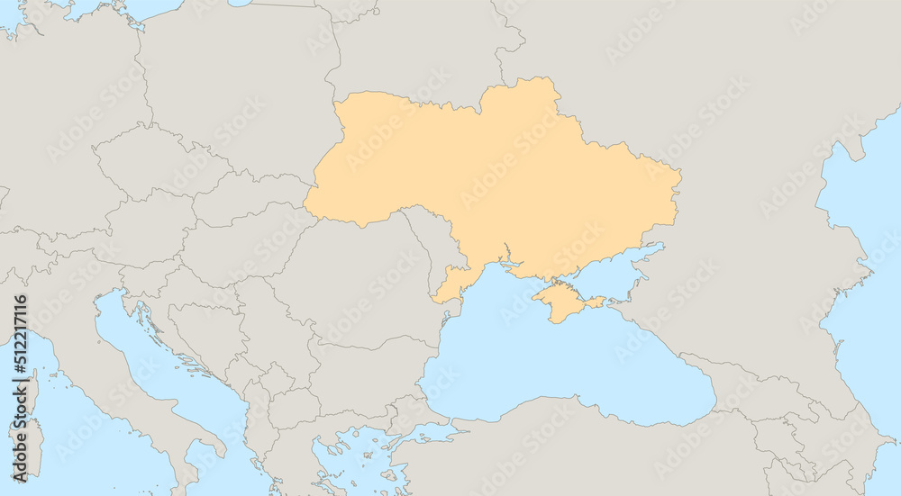Map of Ukraine with surrounding states, classic color, individual states, blank