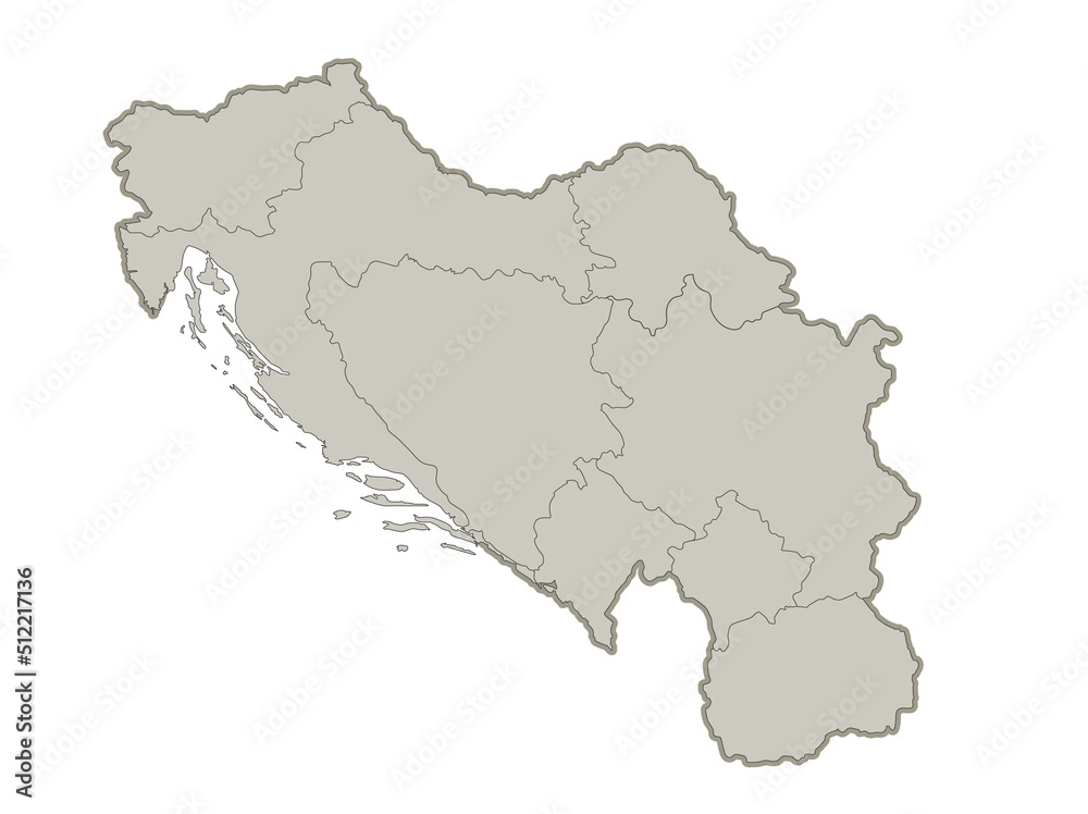 Fototapeta premium Yugoslavia map, individual regions, blank template raster