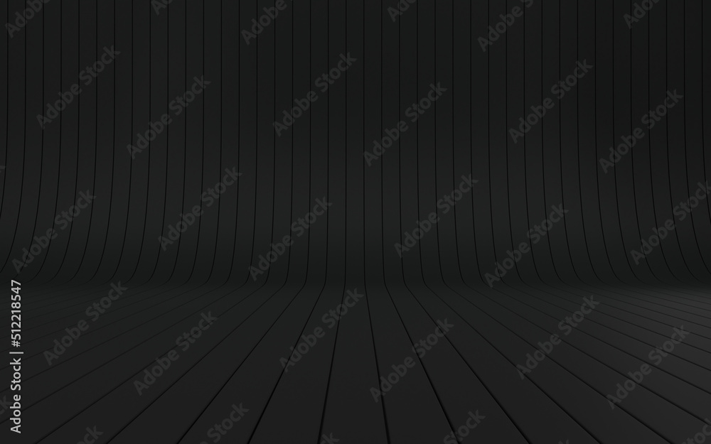 Simple wood parquet pattern on clean template backdrop. Space of living room product display concept or blank house studio indoor. Dark black background 3d rendering