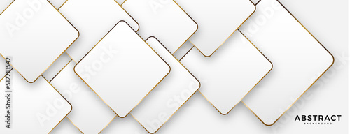 geometric abstract background with white shape and golden outline. Vector banner design