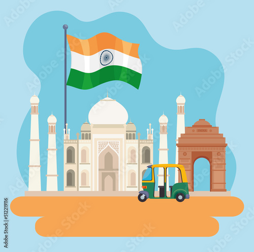 india flag and landmarks