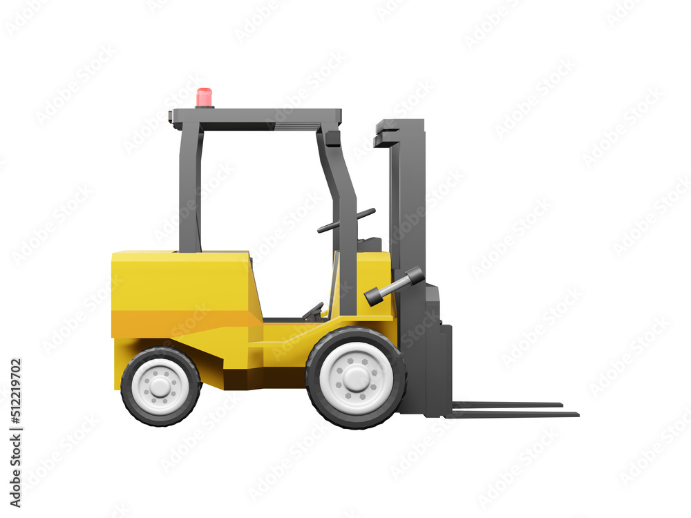 Forklift for use in warehouse vehicle model Forklift 3D rendering isolated on white backgrounds with clipping path illustration 3D rendering