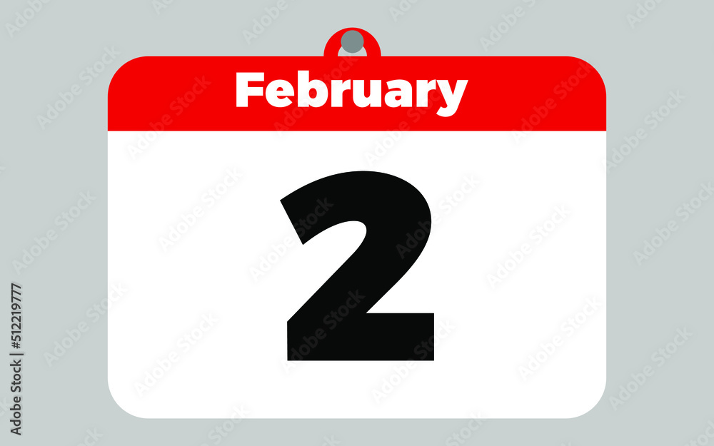 February, 2. White and red calendar. February, 2. White and red calendar.