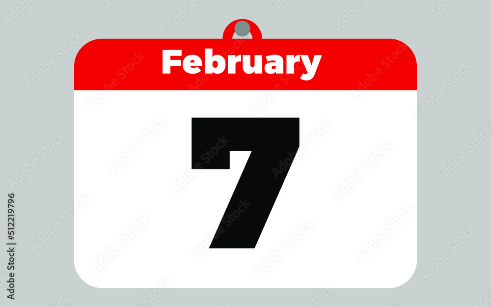 February, 7. White and red calendar. February, 7. White and red calendar.