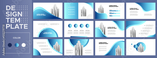 Business presentation templates set. Use for business annual report, keynote, brochure design, website slider, landing page, company profile, banner with gradient blue color.