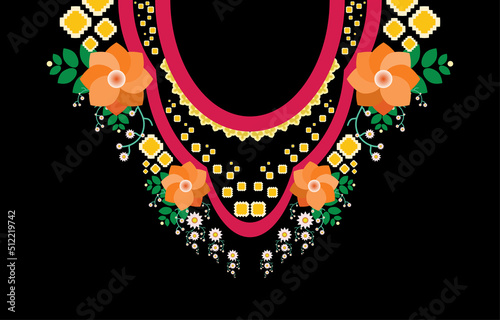 Necklace Geometric Ethnic oriental pattern traditional .flower embroidery design for fashion women.background,wallpaper,clothing and wrapping.