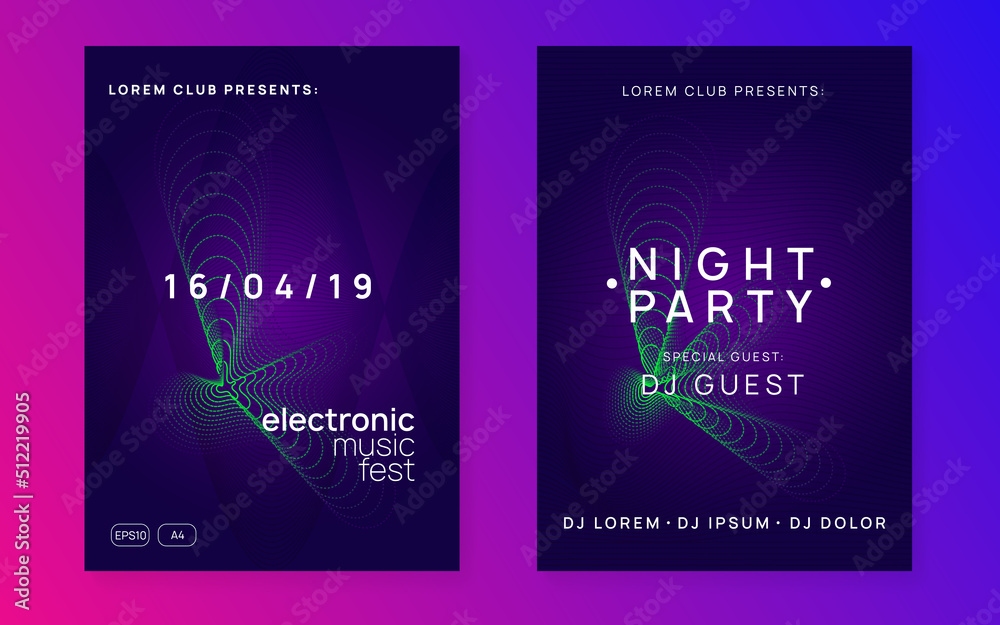 Neon club flyer. Electro dance music. Trance party dj. Electroni Neon club flyer. Electro dance music. Trance party dj. Electroni