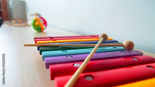 children's toys and musical instruments in the kindergarten