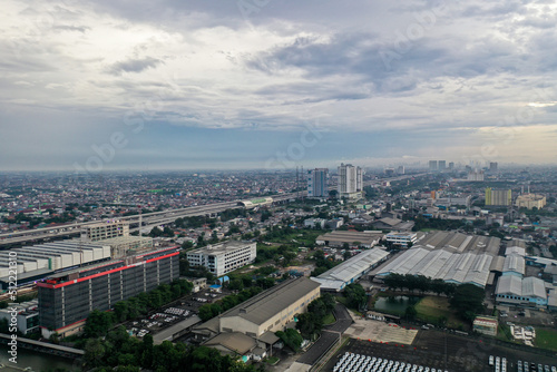Aerial view of Jakarta LRT train trial run for phase 1 from Bekasi. Bekasi, Indonesia, June 21 2022
