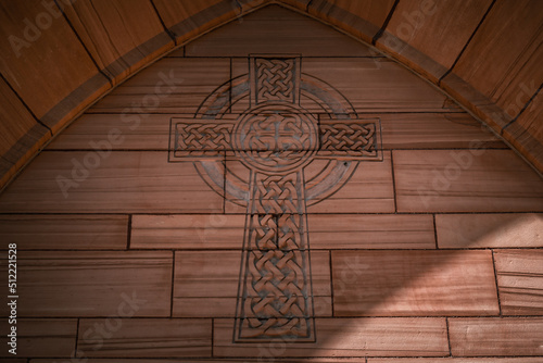 Cross Decoration on Presbyterian Church Building Exterior photo