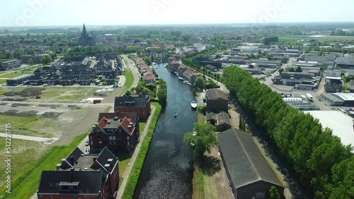 Aerial view of city of Steenbergen in Brabant the Netherlands with port marina in city center