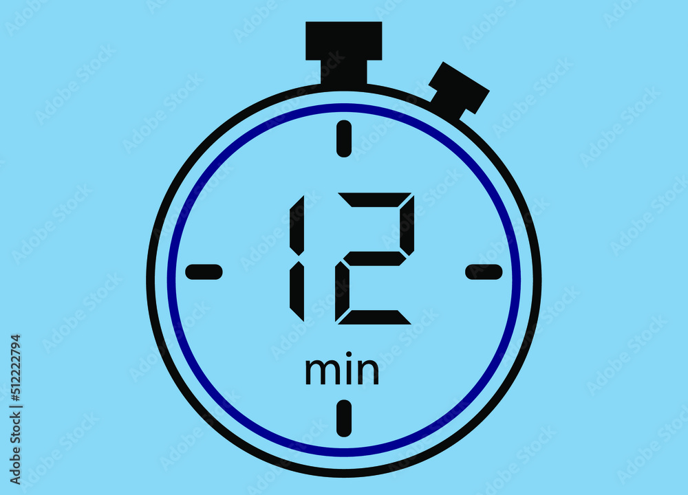 12 minutes icon isolated on blue background. Watch, timer, countdown  symbol. Stock Vector | Adobe Stock