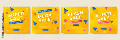 Sale and design background set with colorful abstract shapes. Special offer mega sale background template. Vector illustration promotion big super sale banner. Discount design for poster and web.