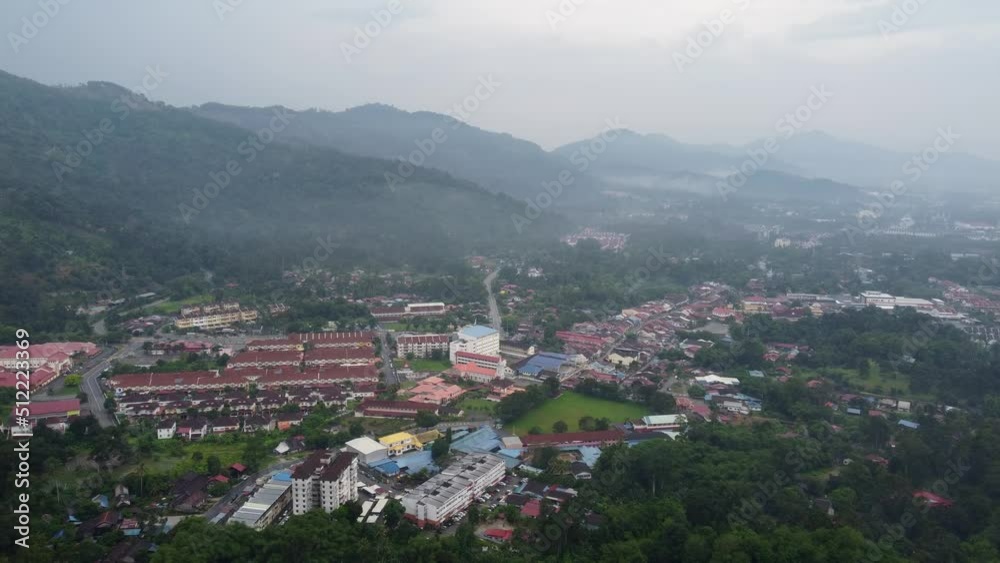 Aerial view rural village of Balik Pulau small town Aerial view rural village of Balik Pulau small town