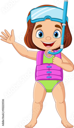 Cartoon little girl with snorkeling gear
