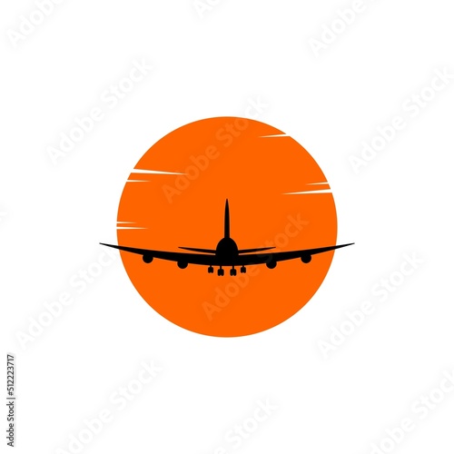 illustration of an airplane in the sky. sunset illustration