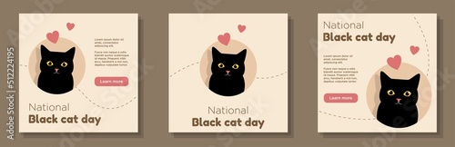 Foto National black cat appreciation day 2022 social media post, banner set, happy ki