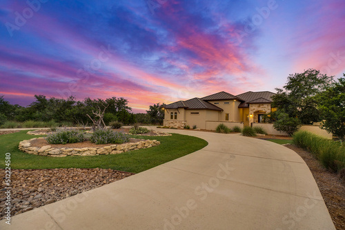 A beautiful home at sunset