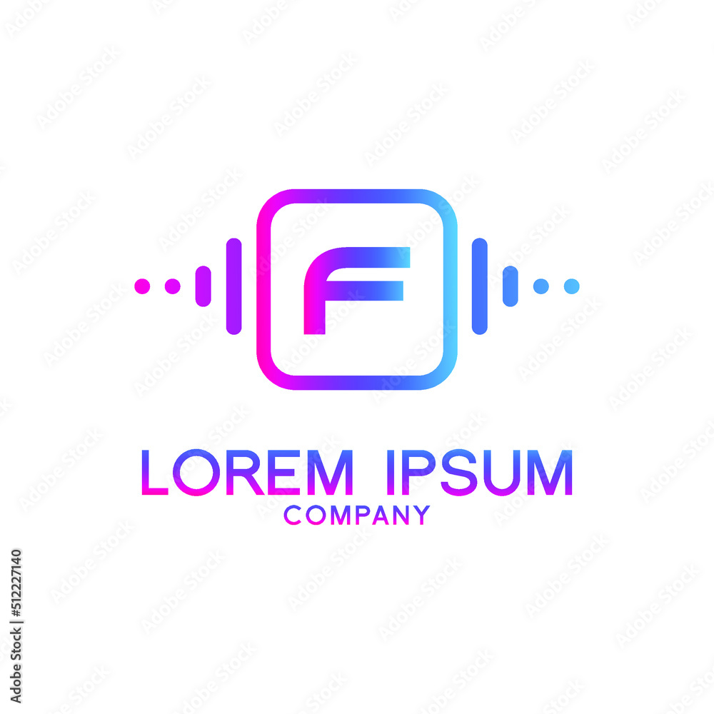 letter F with Pulse music player element. Logo template electronic music, equalizer, store, dj, nightclub, disco. Audio wave logo concept, Multimedia Technology themed, Abstract Shape vector letter F with Pulse music player element. Logo template electronic music, equalizer, store, dj, nightclub, disco. Audio wave logo concept, Multimedia Technology themed, Abstract Shape vector