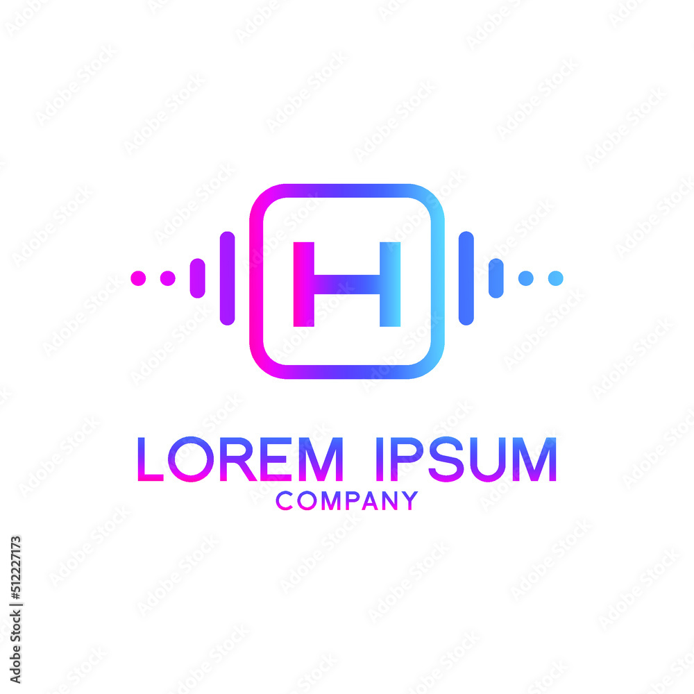 letter H with Pulse music player element. Logo template electronic music, equalizer, store, dj, nightclub, disco. Audio wave logo concept, Multimedia Technology themed, Abstract Shape vector letter H with Pulse music player element. Logo template electronic music, equalizer, store, dj, nightclub, disco. Audio wave logo concept, Multimedia Technology themed, Abstract Shape vector