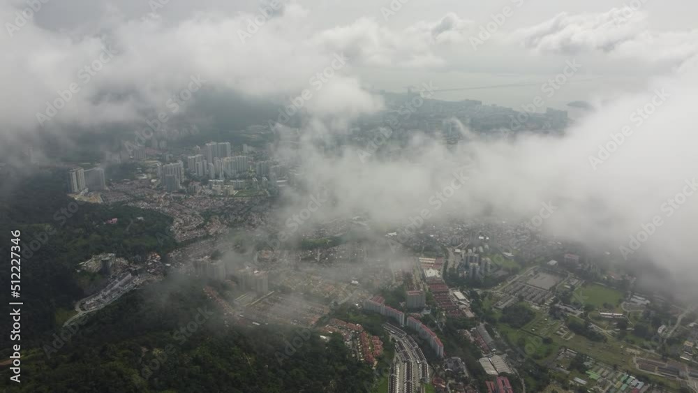 Bird eye view Sungai Ara, Penang town in foggy day Bird eye view Sungai Ara, Penang town in foggy day