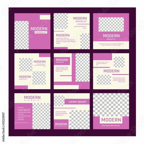 Modern Minimalist Template in Purple Crem Color. Set of Editable Square Advertising Banner Design. Suit For Social Media Post and Web Ads