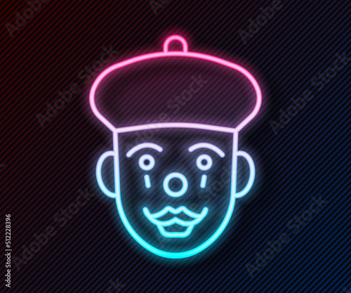 Glowing neon line French mime icon isolated on black background. Vector