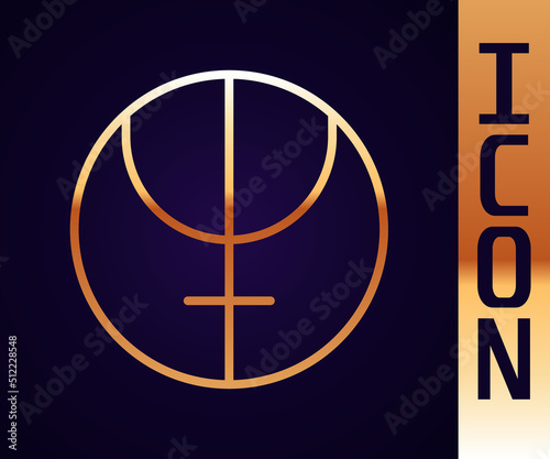 Gold line Neptune planet symbol icon isolated on black background. Astrology, numerology, horoscope, astronomy. Vector