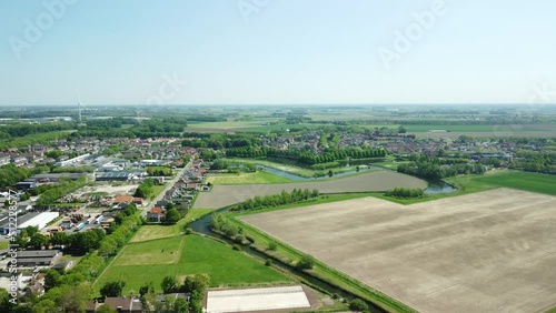 Aerial view of Klundert and Moerdijk with agricultural works in the Netherlands