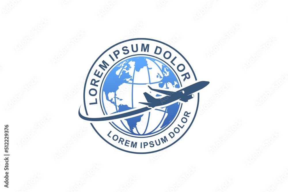 Airline globe map logo rounded design airplane silhouette Airline globe map logo rounded design airplane silhouette
