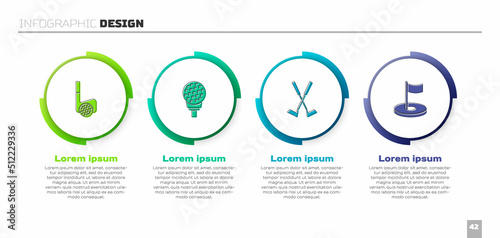Set Golf club with ball, on tee, Crossed golf and hole flag. Business infographic template. Vector