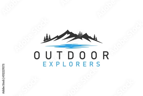 Village hills logo rocky mountain pine tree river valley design nature 