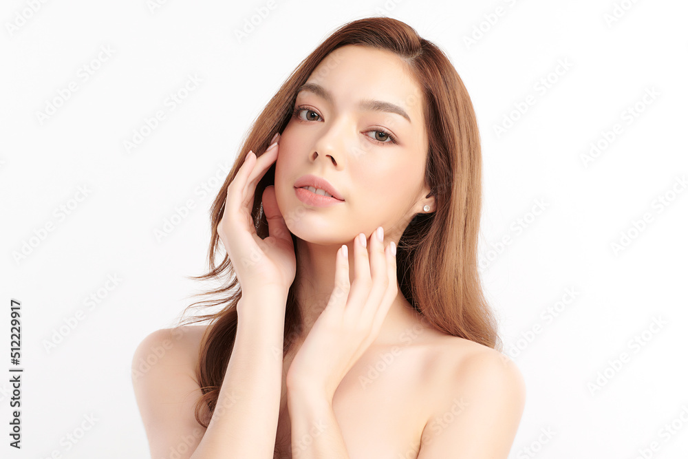 Beautiful young asian woman with clean fresh skin on white background, Face care, Facial treatment, Cosmetology, beauty and spa, Asian women portrait.