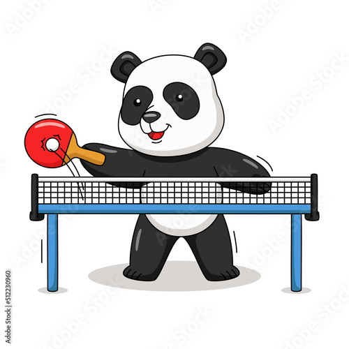Cartoon illustration of a panda playing table tennis