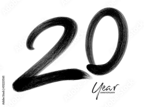 20 Years Anniversary Celebration Vector Template, 20 Years  logo design, 20th birthday, Black Lettering Numbers brush drawing hand drawn sketch, number logo design vector illustration
