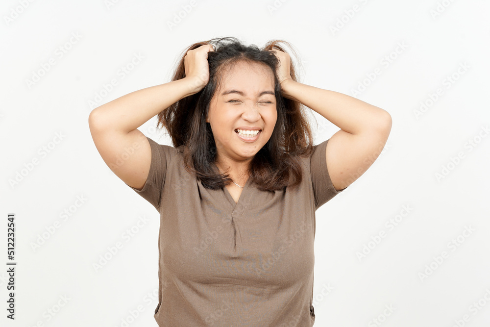 Angry Stressed and Pull Hair of Beautiful Asian Woman Isolated On White Background Angry Stressed and Pull Hair of Beautiful Asian Woman Isolated On White Background