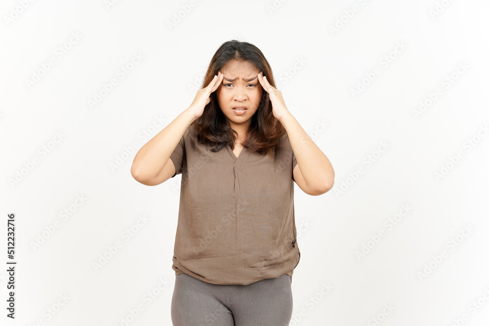 Headache gesture of Beautiful Asian Woman Isolated On White Background Headache gesture of Beautiful Asian Woman Isolated On White Background
