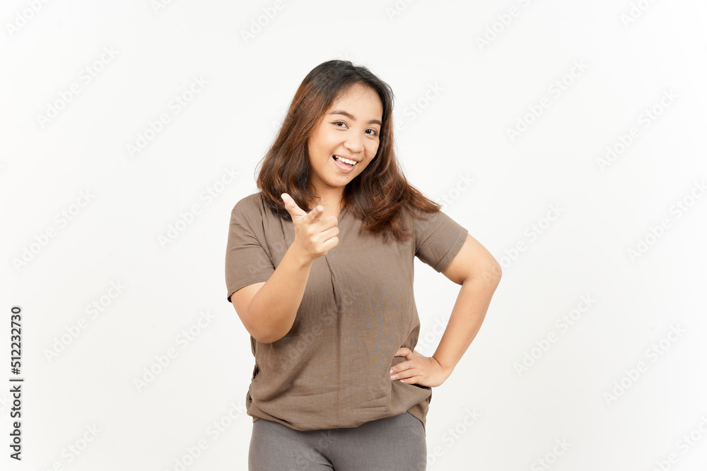 Smiling and Pointing at You, Want You of Beautiful Asian Woman Isolated On White Background Smiling and Pointing at You, Want You of Beautiful Asian Woman Isolated On White Background