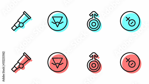 Set line Symbol Uranus, Telescope, Earth element and Venus symbol icon. Vector